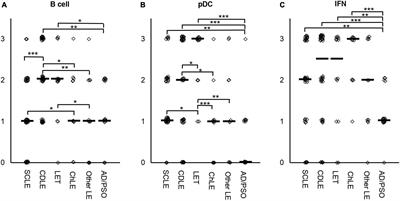 Characterization of B cells in lupus erythematosus skin biopsies in the context of different immune cell infiltration patterns